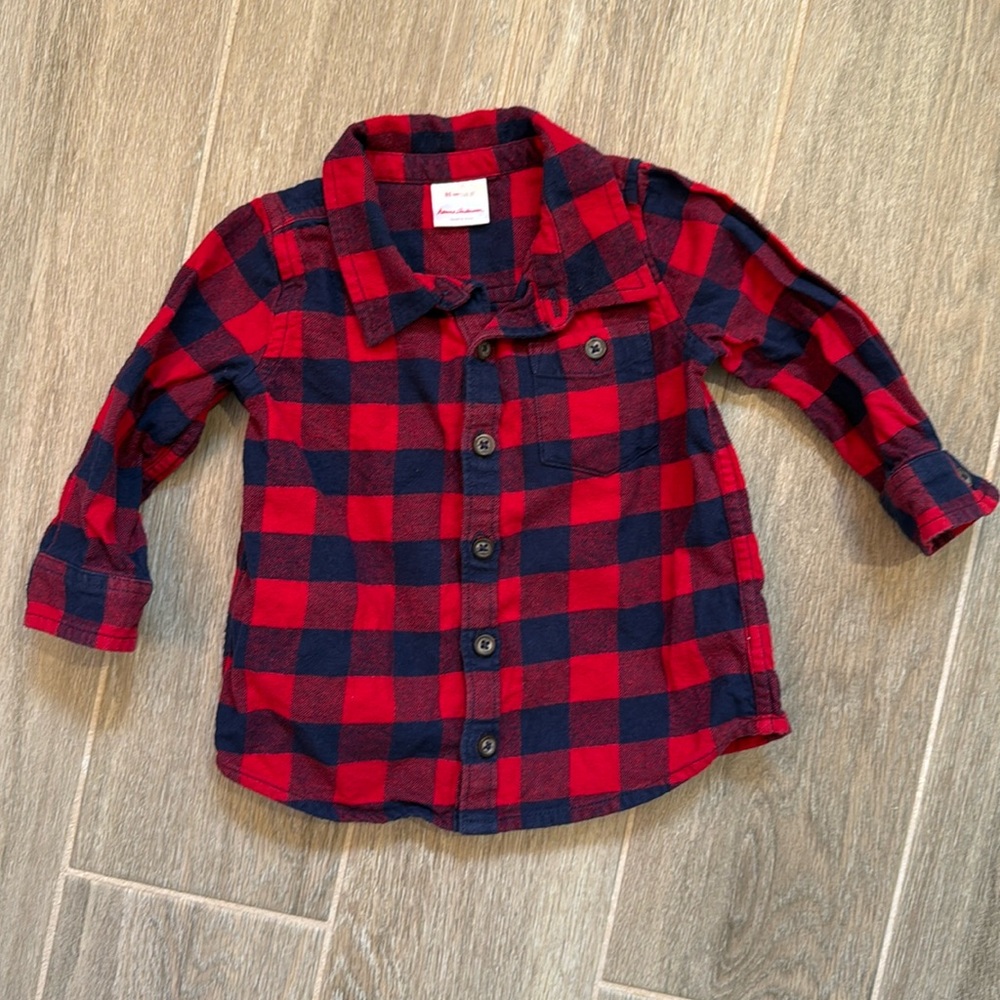 Hanna Andersson Boys Button Down Red and Navy Flannel